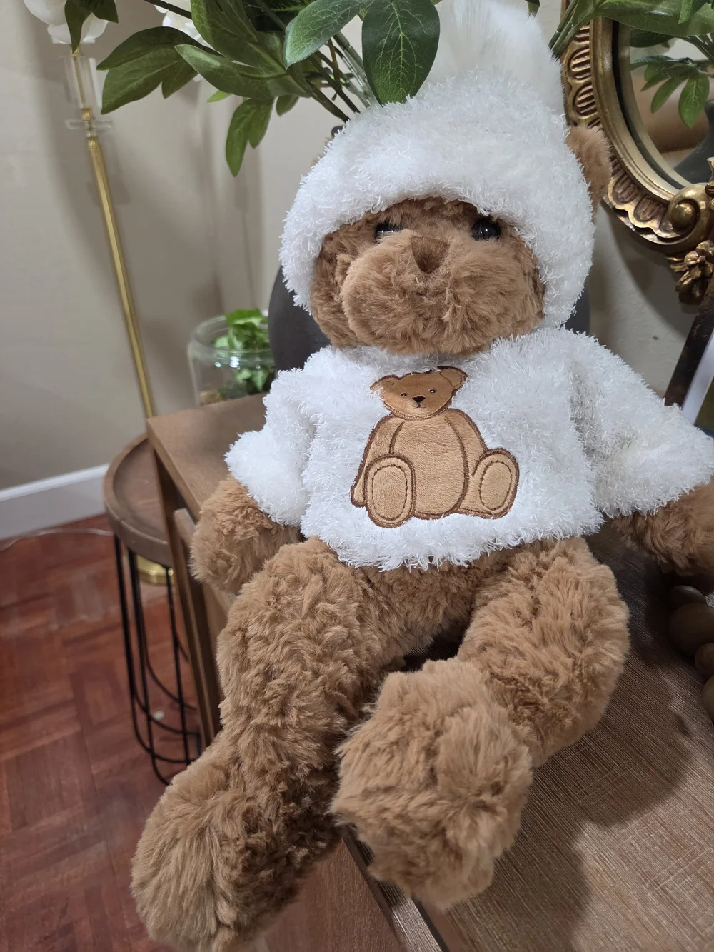 HUNTER Brown Teddy Bear Plush with White Hat & Sweater - Soft Cuddly Toy